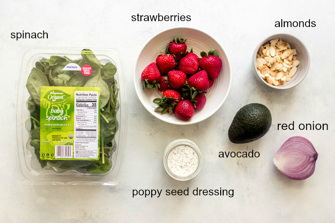 ingredients for strawberry and avocado salad