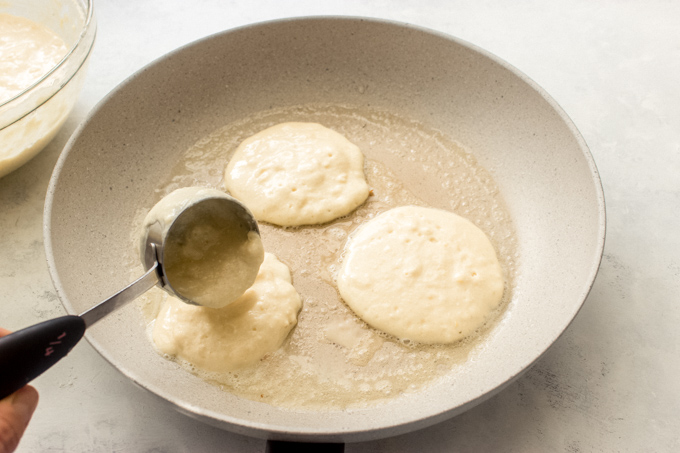 ricotta pancakes in a skillet