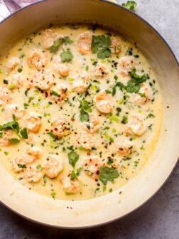 coconut lime shrimp in pan