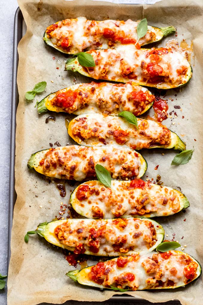 overhead chicken stuffed zucchini