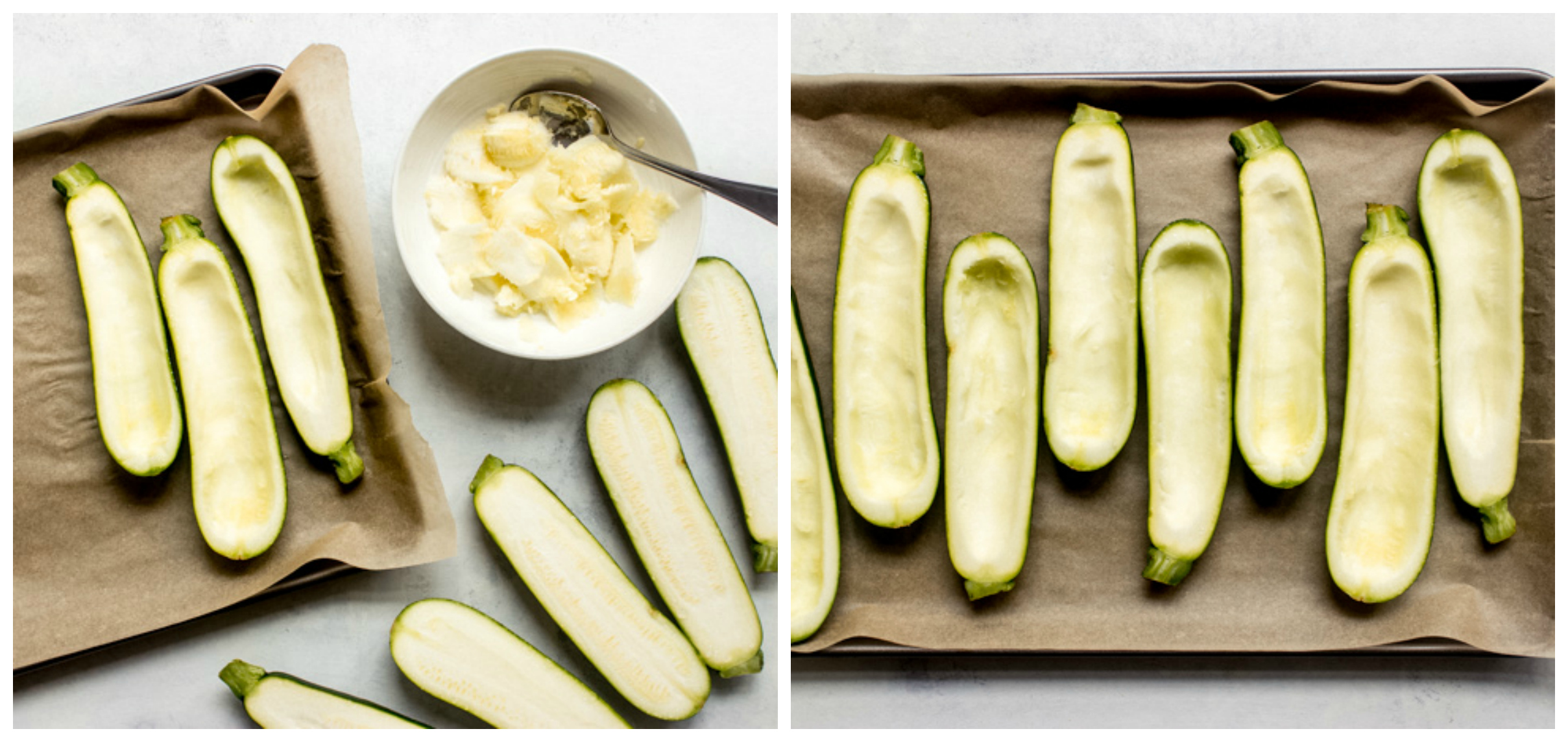 zucchini boats on a sheet pan