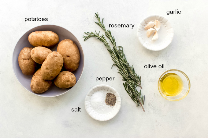 ingredients for roasted potatoes with garlic and rosemary