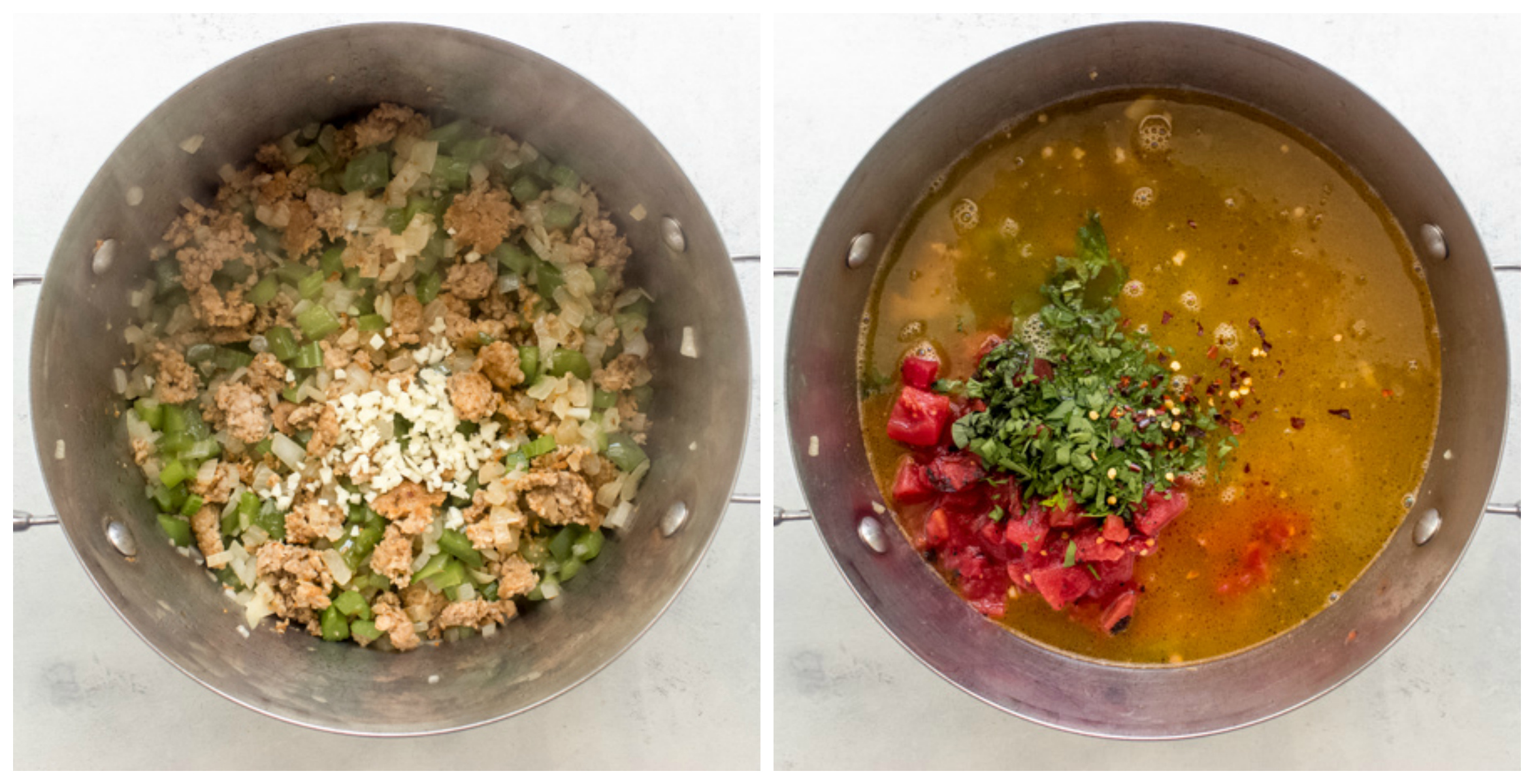 cooked vegetables in soup pot