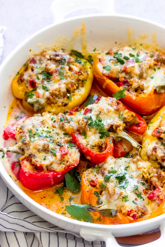 peppers stuffed with sausage and rice