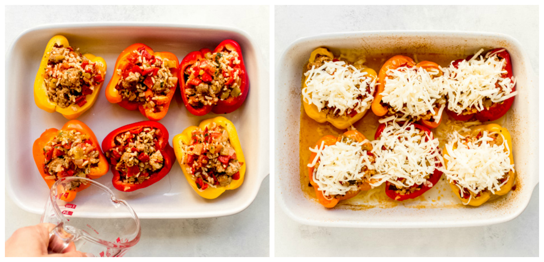 baked stuffed peppers in a dish