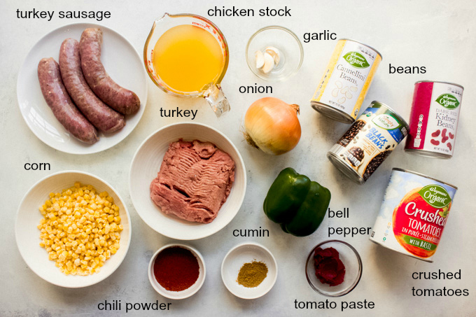 ingredients for three bean turkey chili