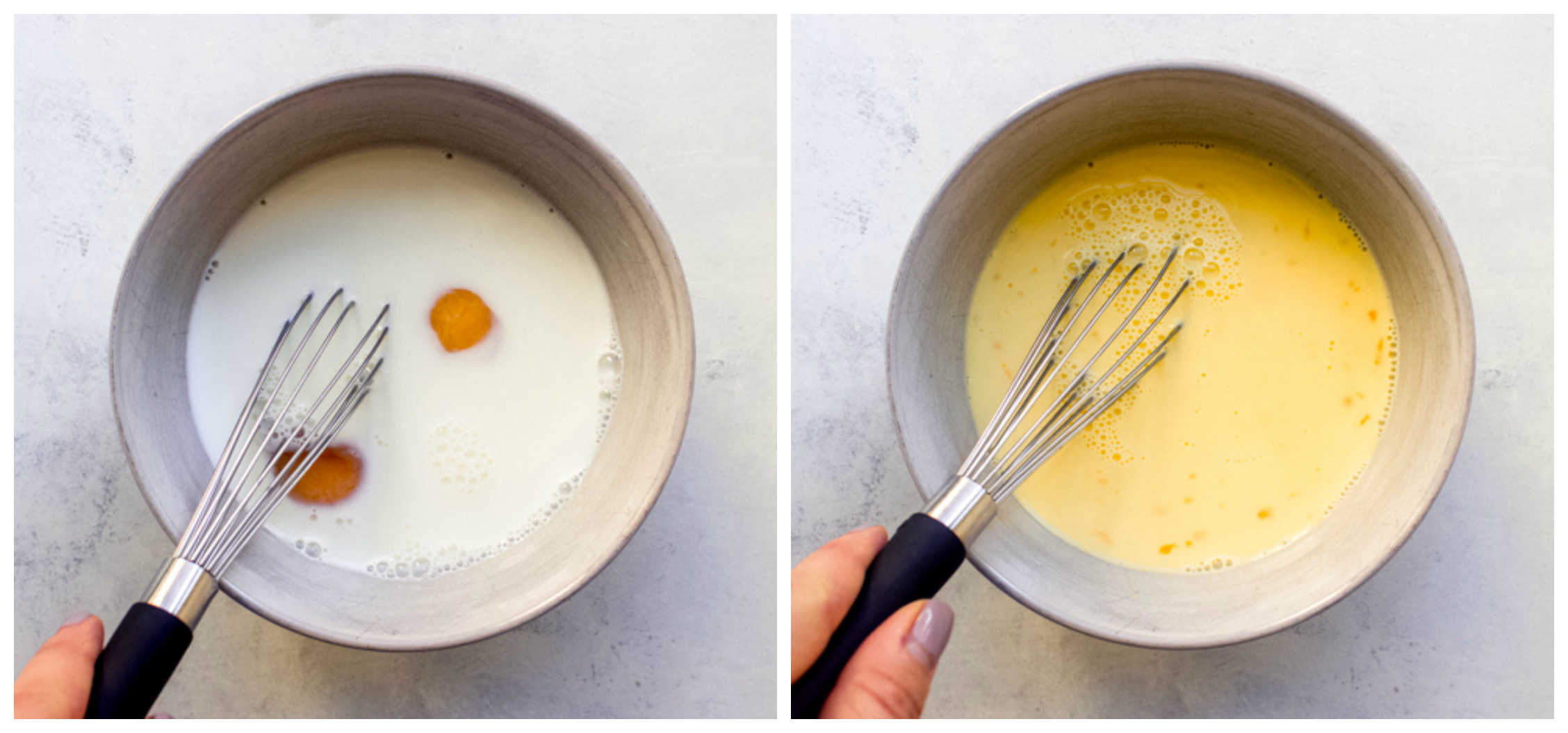 whisked eggs in a bowl