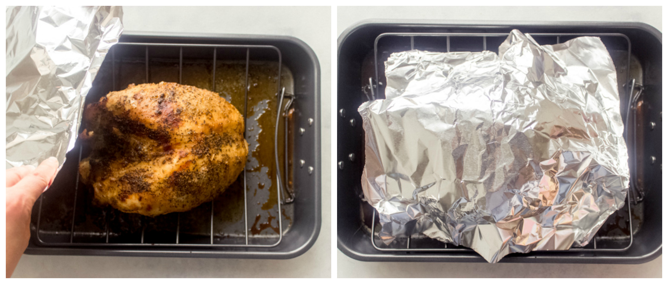 roasted turkey breast in roasting pan