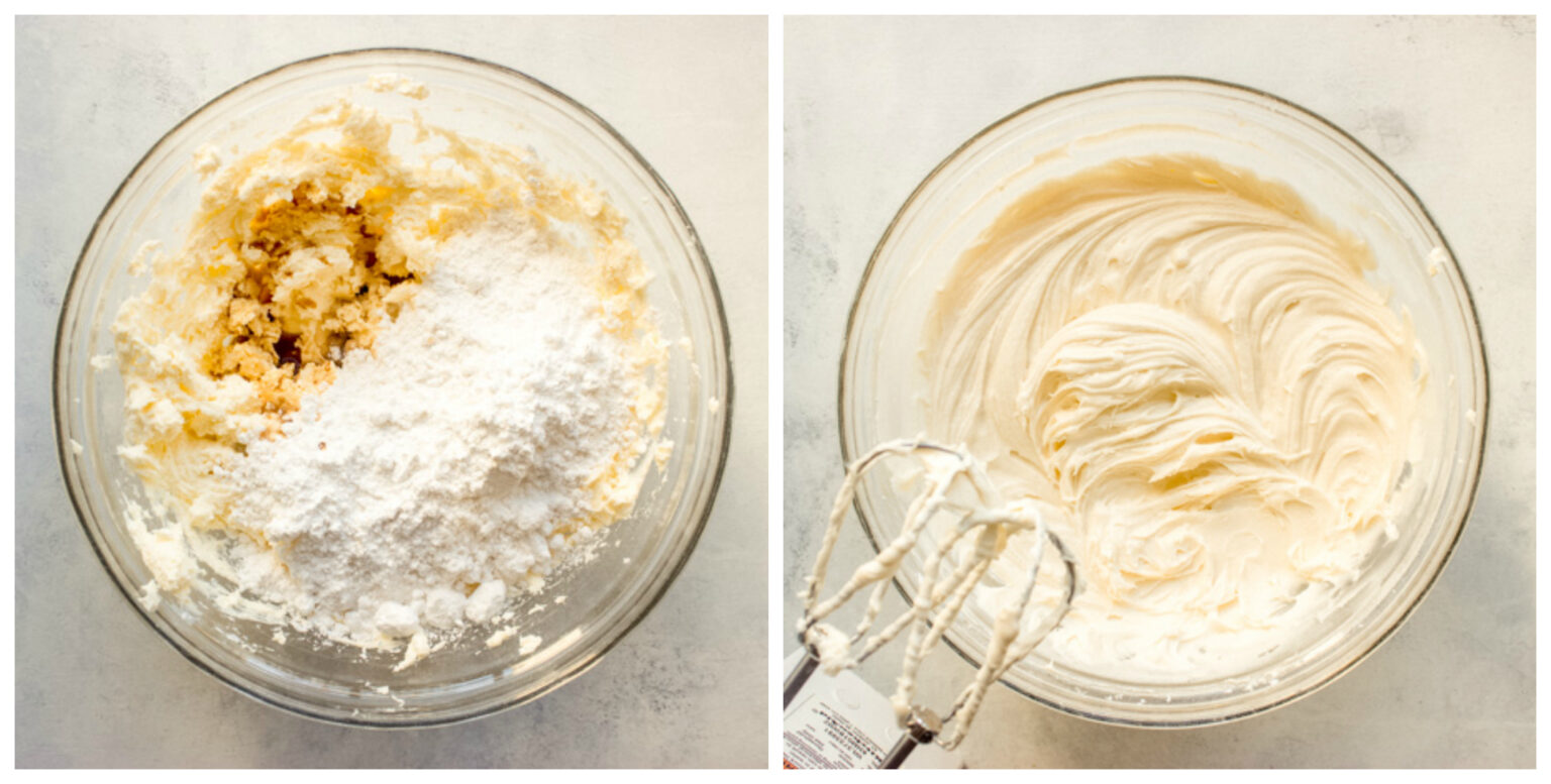 cream cheese frosting in a bowl