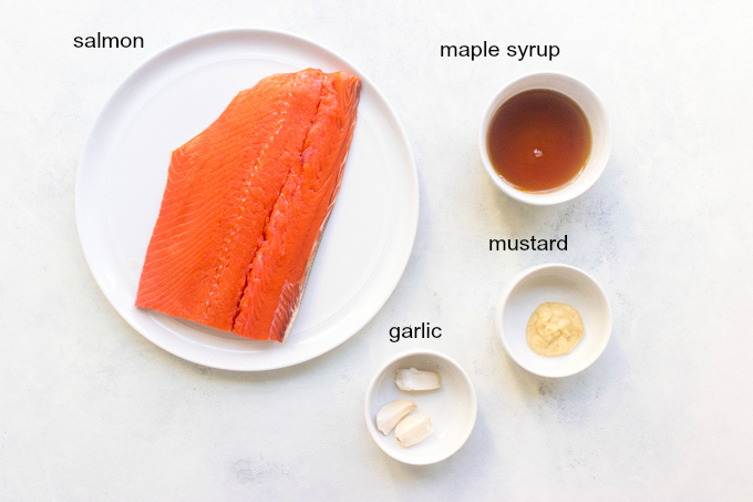 ingredients for maple mustard salmon.