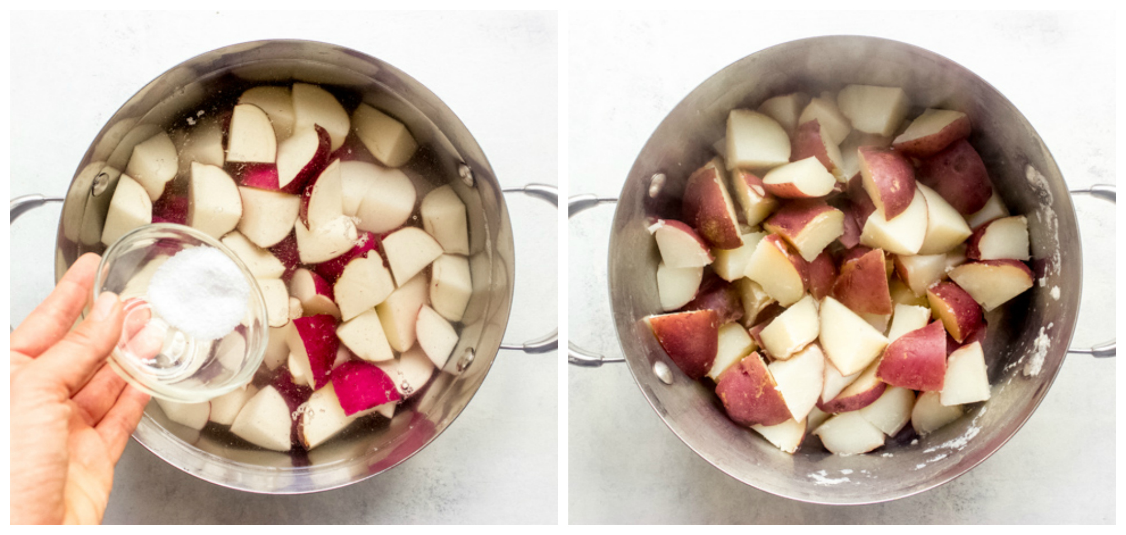 red potatoes in stock pot