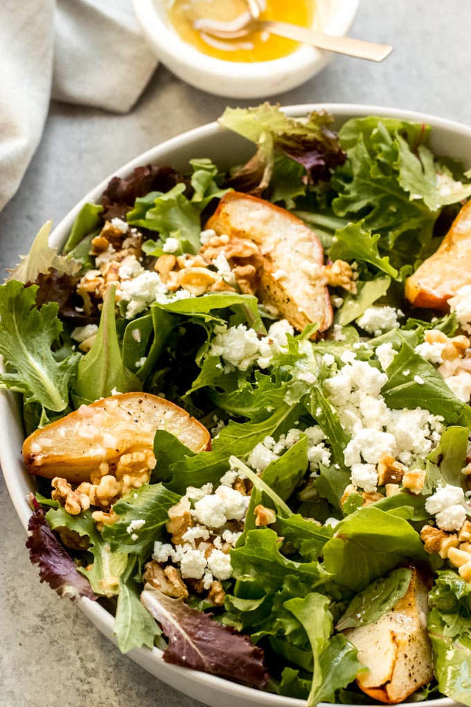 roasted pear and goat cheese salad