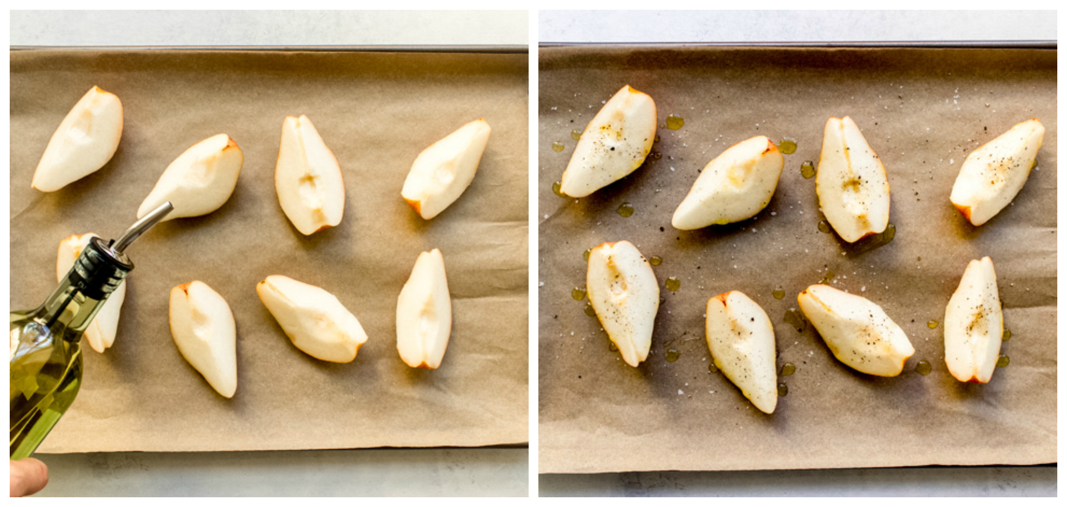 roasted pears on baking sheet