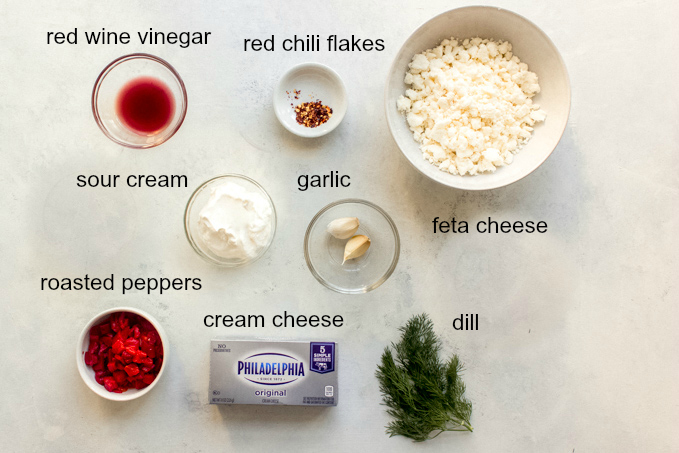 ingredients for feta cream cheese dip