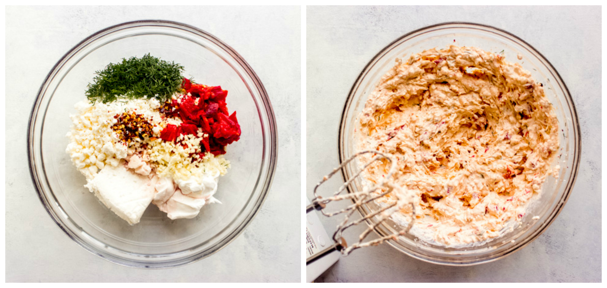 feta cream cheese dip in a bowl