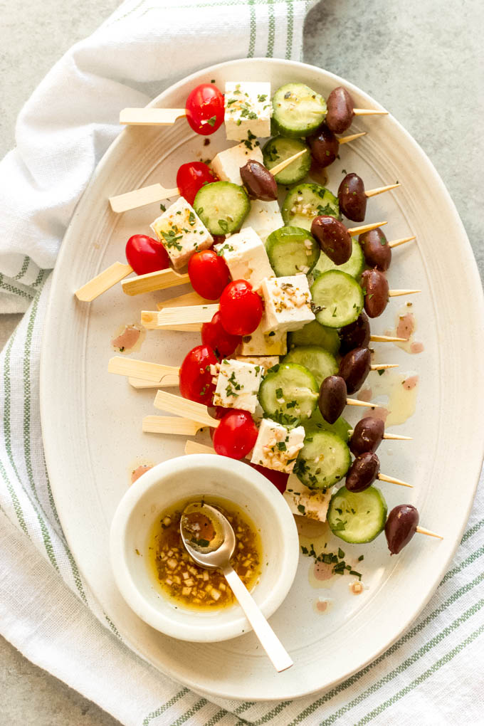 Greek Salad Skewers (Party Favorite!) - Little Broken