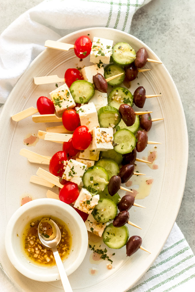 Greek Salad Skewers (Party Favorite!) - Little Broken