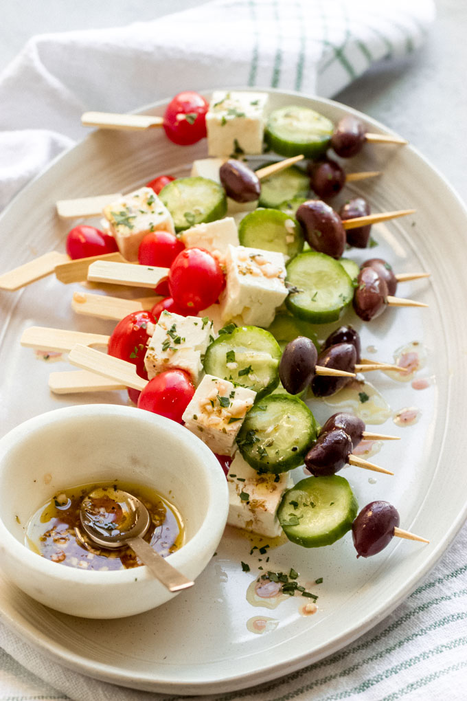 Greek Salad Skewers (Party Favorite!) - Little Broken