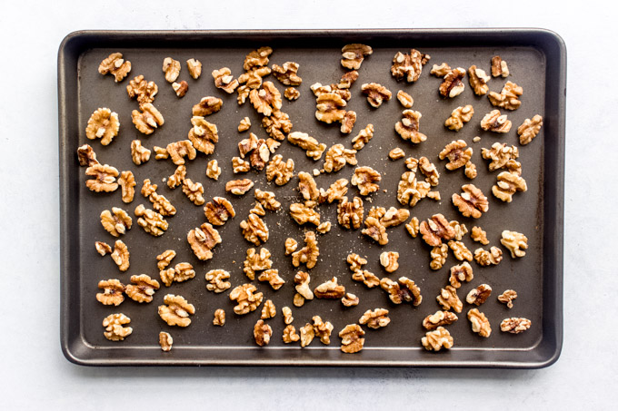 walnuts on a baking sheet 