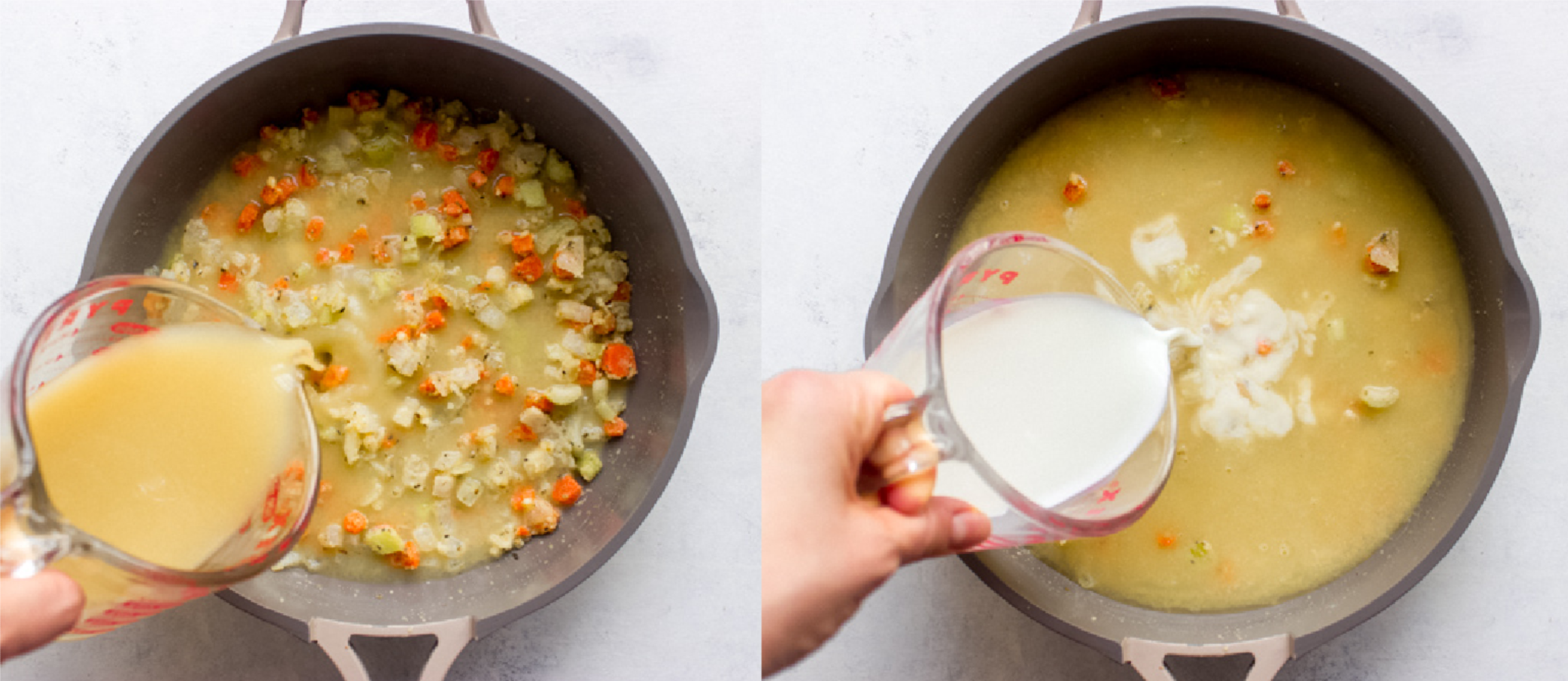 chicken pot pie filling in saute pan