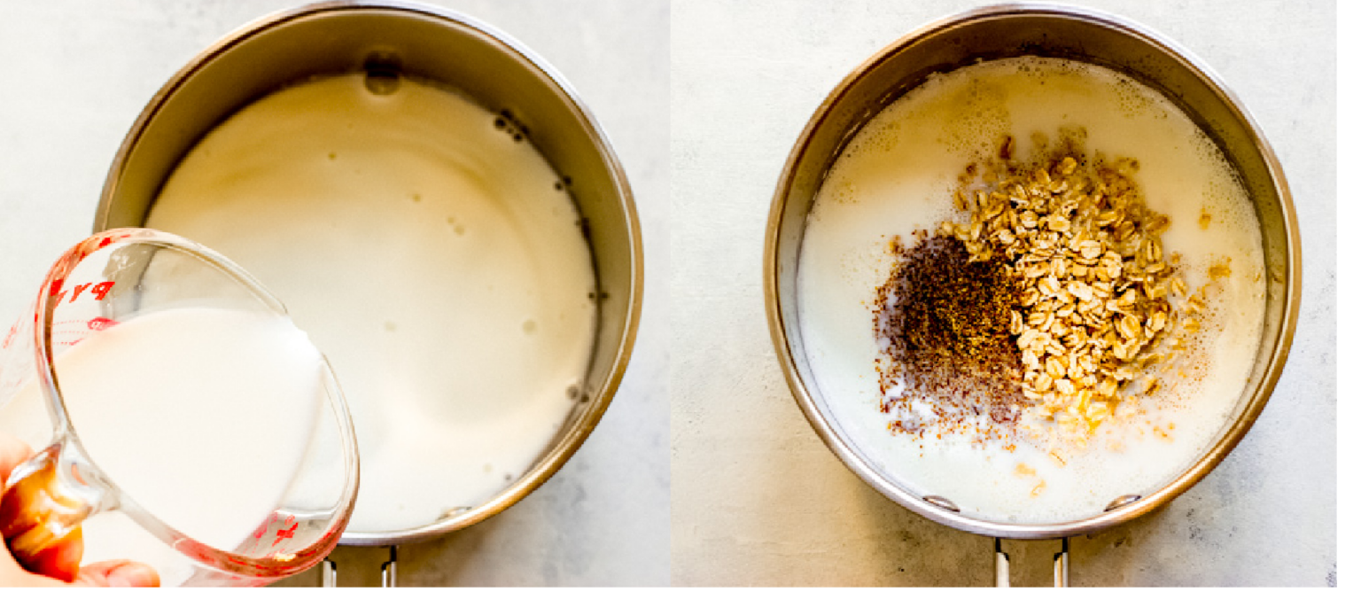 milk with oatmeal in a saucepan