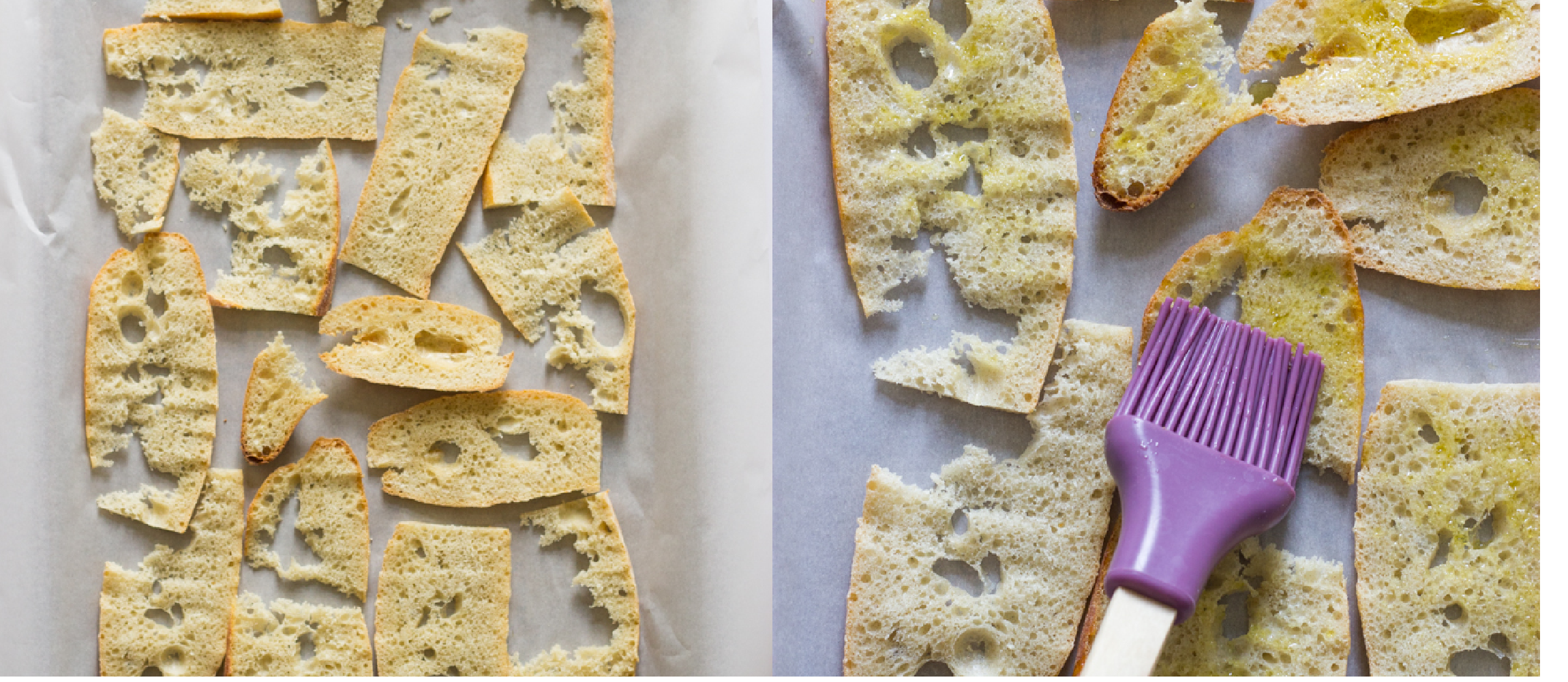baguette slices on a baking sheet