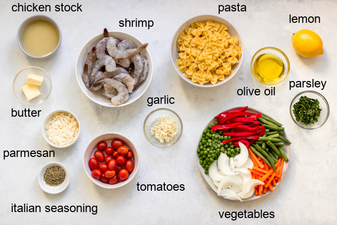 ingredients for shrimp pasta primavera