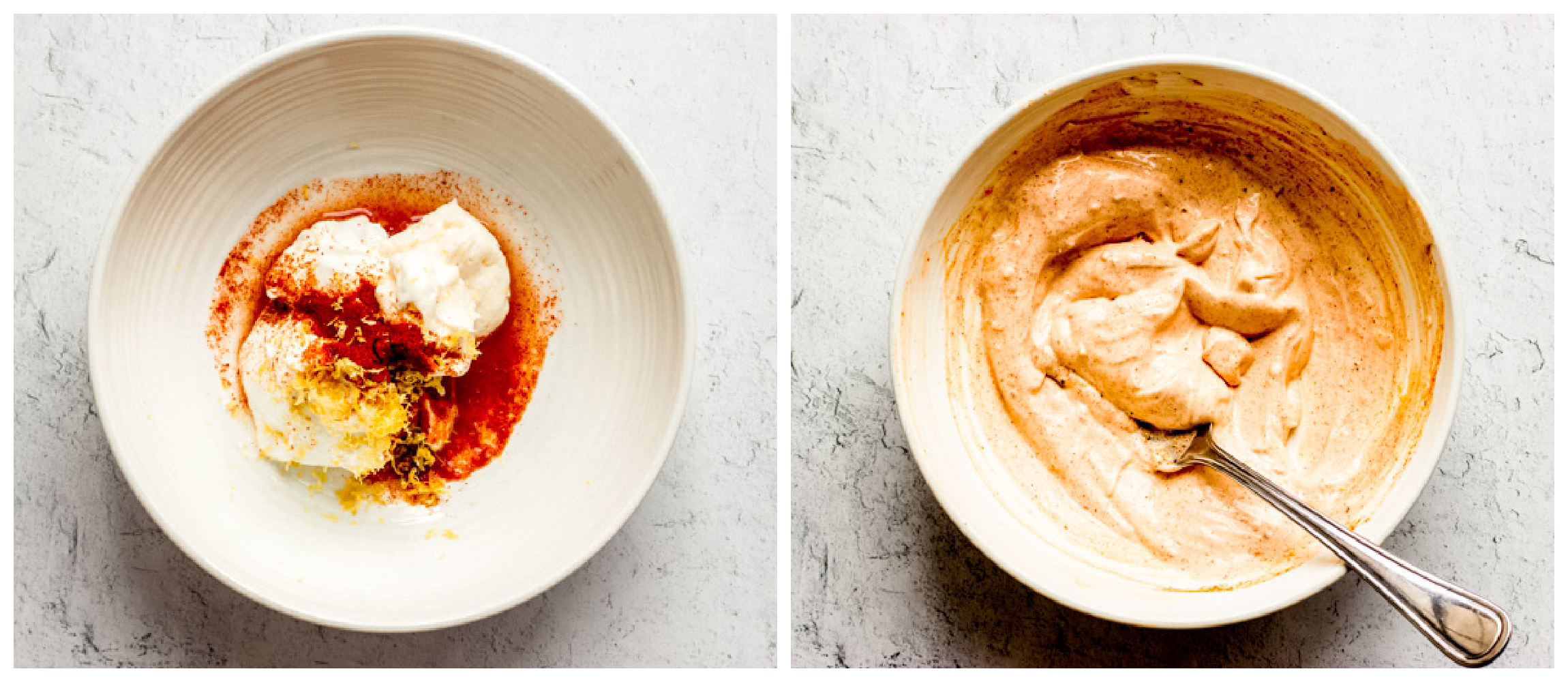 greek yogurt dressing in a white bowl