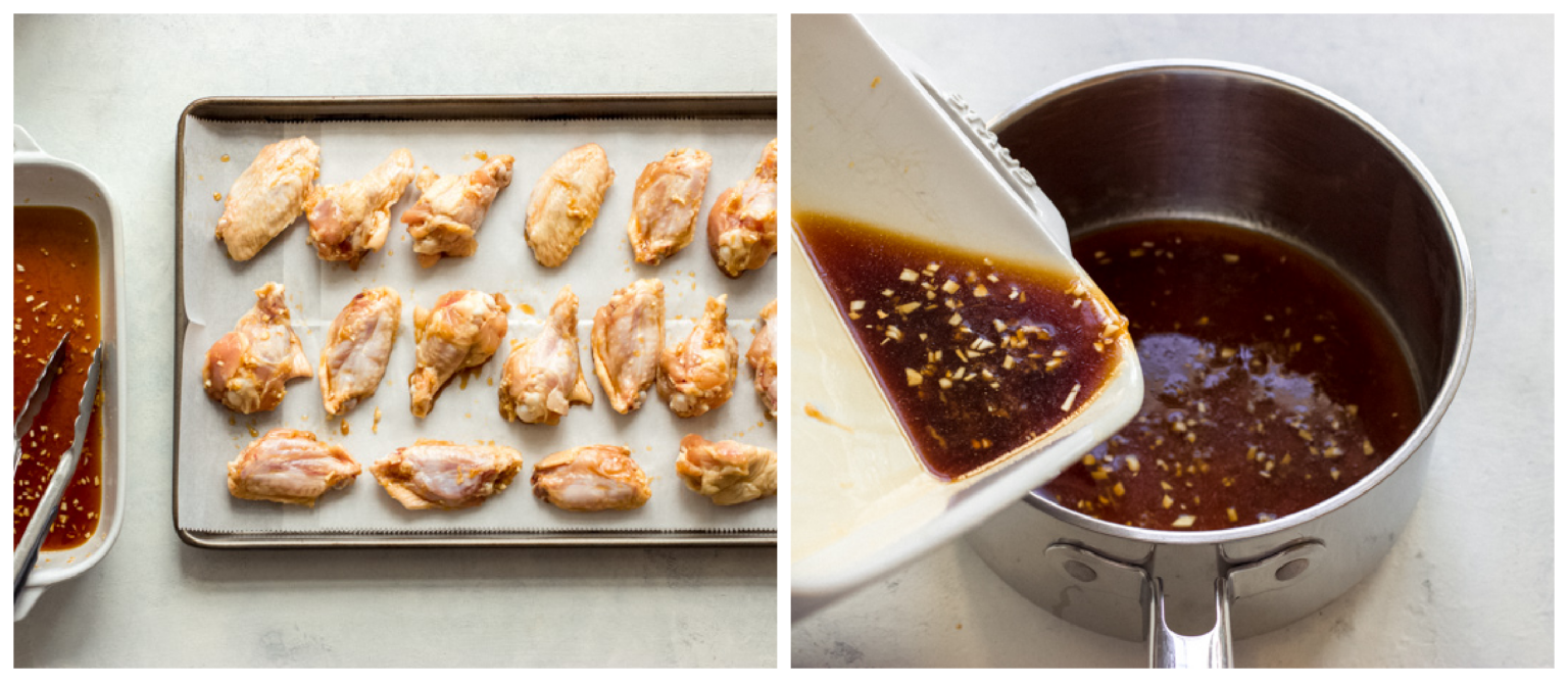 sesame chicken wings on a baking sheet