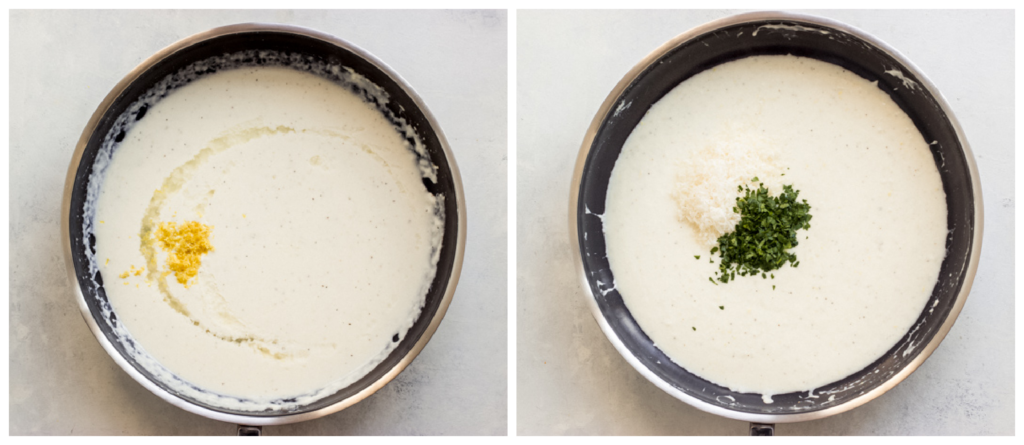 cream sauce with parmesan in a skillet