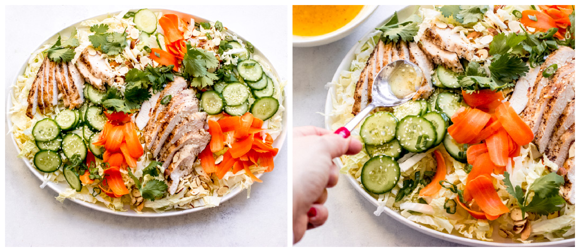 asian sesame chicken salad in a bowl