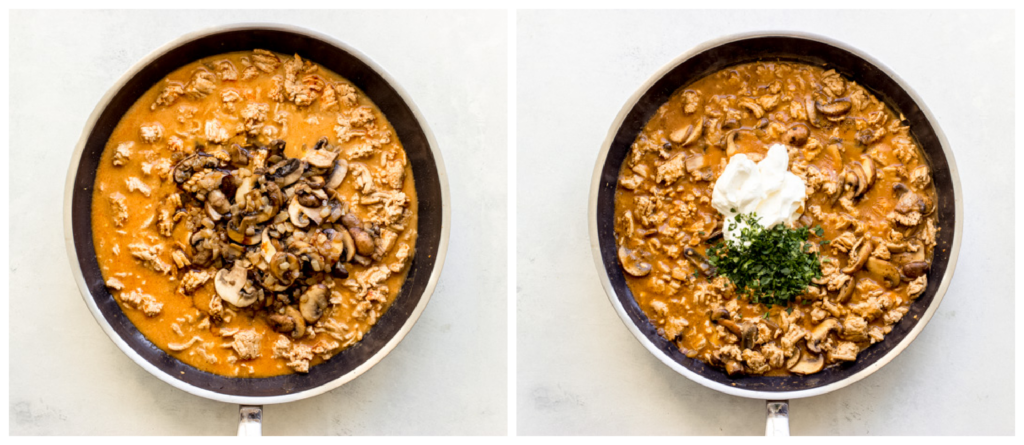 mushroom and ground turkey in pan