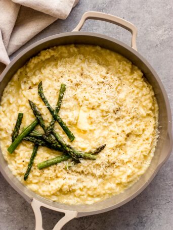 overhead lemon risotto in a pan