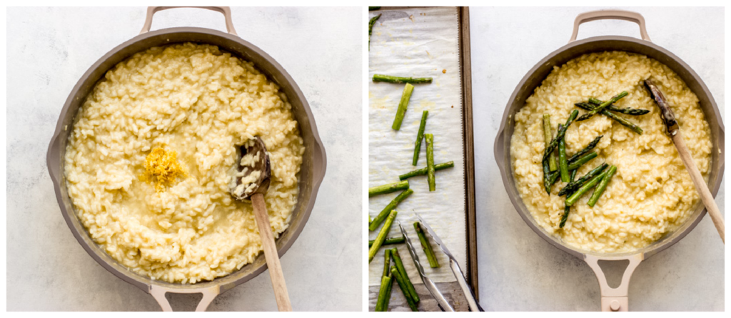 risotto topped with asparagus