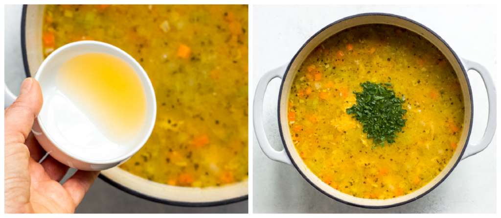 cooked lemon chicken soup with parsley