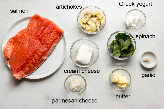 ingredients for baked salmon with spinach