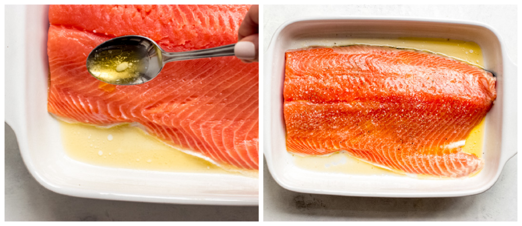 salmon in a baking dish