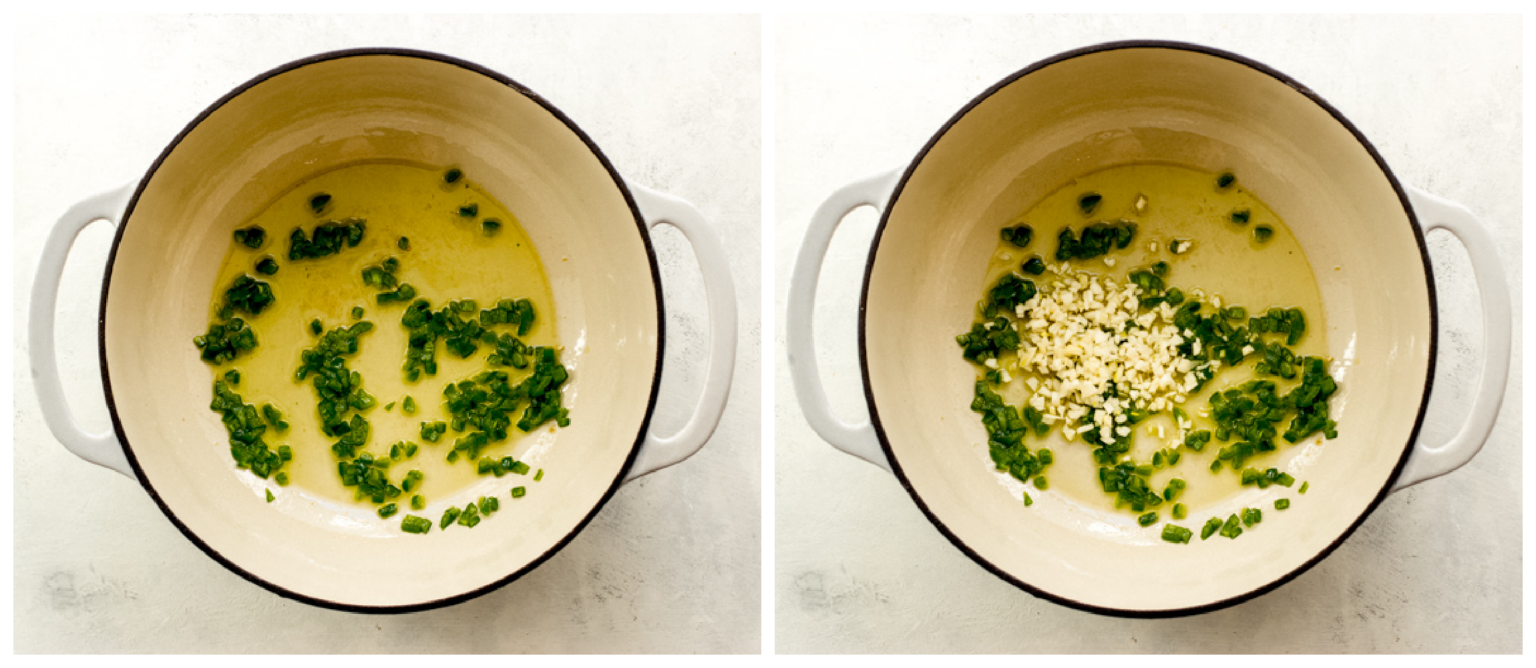 jalapeno and garlic in saucepan