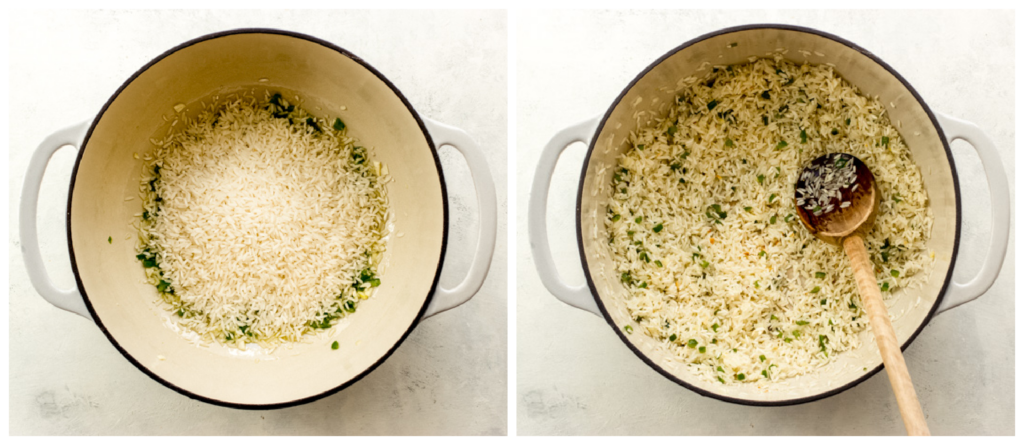 toasted rice in saucepan