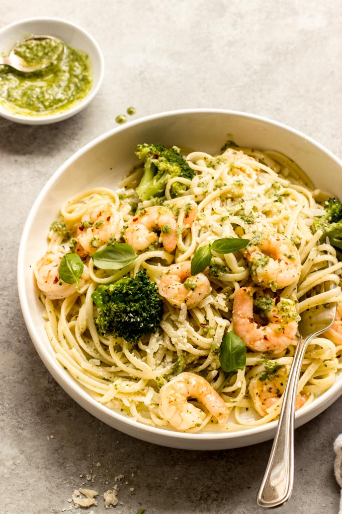 shrimp and pesto pasta
