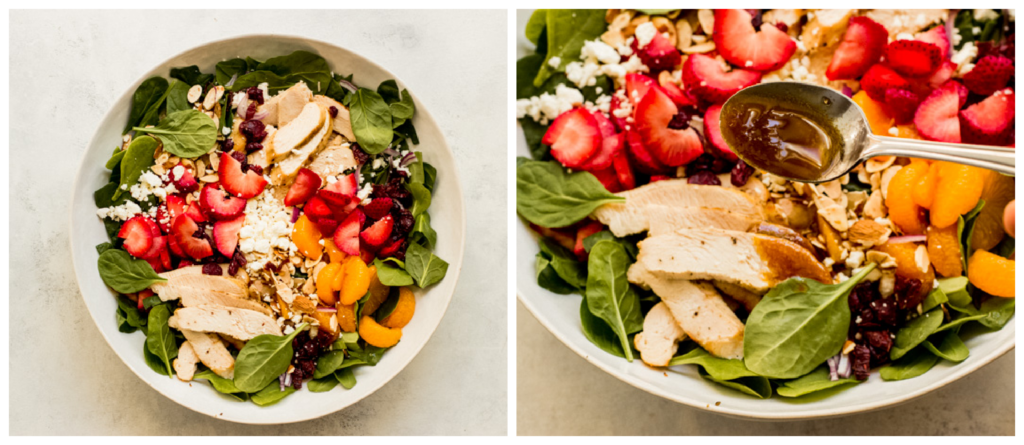 step by step on how to make strawberry spinach salad