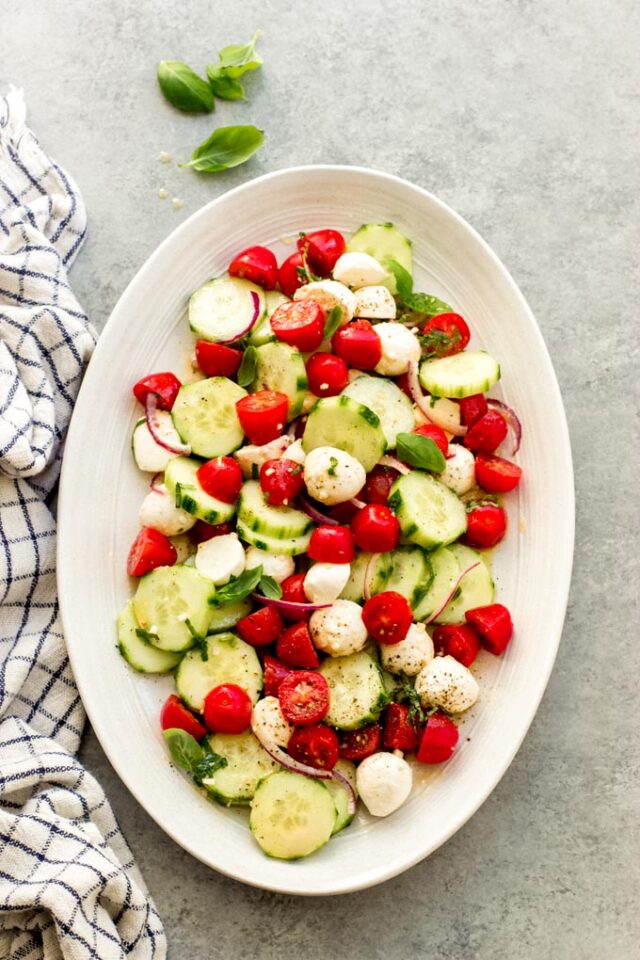 Tomato Cucumber Mozzarella Salad Little Broken
