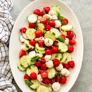 tomato cucumber salad with fresh mozzarella