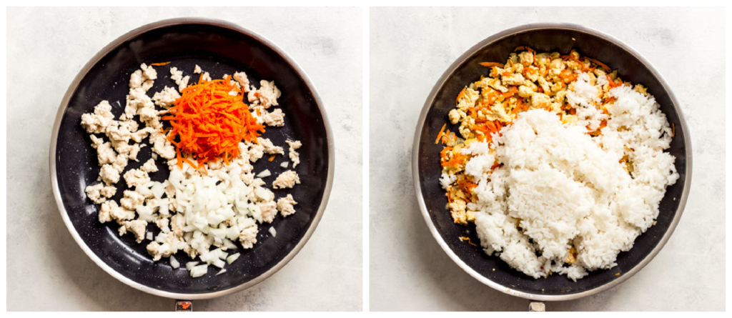 rice and vegetables in a skillet