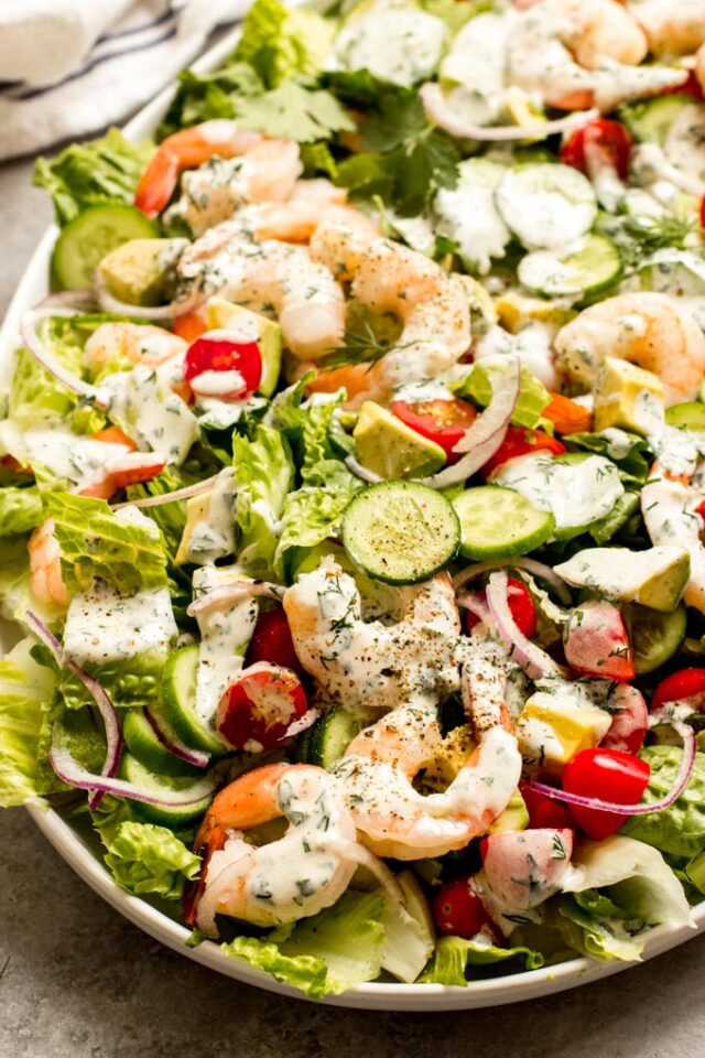 Shrimp Avocado Salad with Creamy Cilantro Dressing - Little Broken