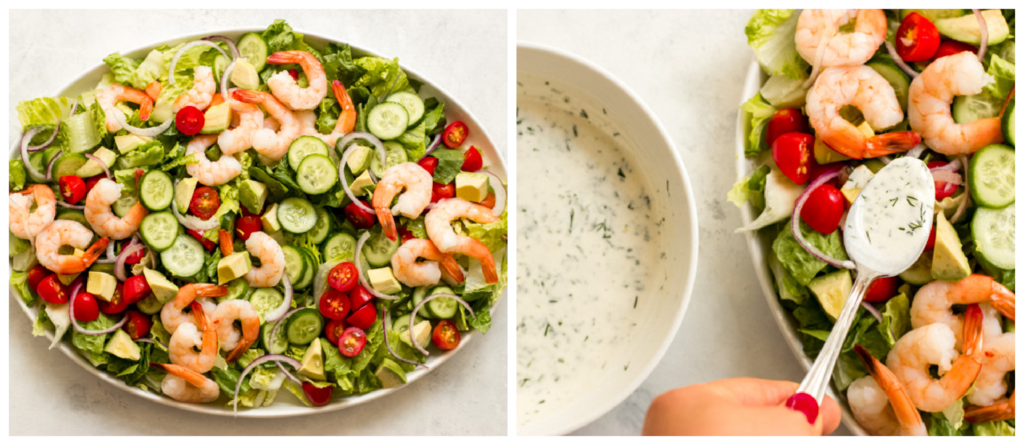 shrimp and avocado salad with dressing 