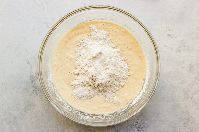 wet and dry ingredients in a bowl