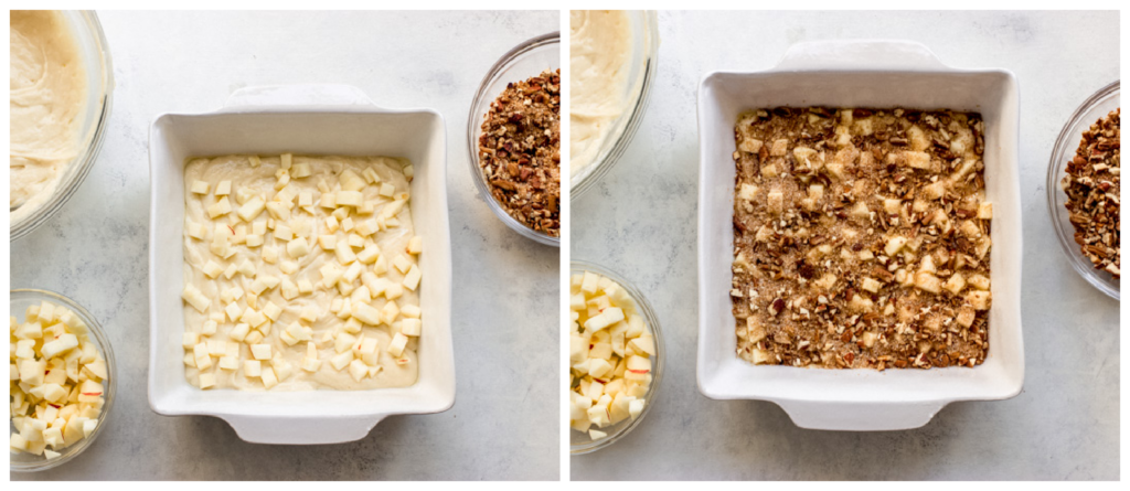 apple coffee cake batter in a baking pan