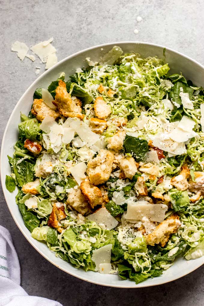 Brussels Sprouts Caesar Salad [Step-by-Step] - Little Broken