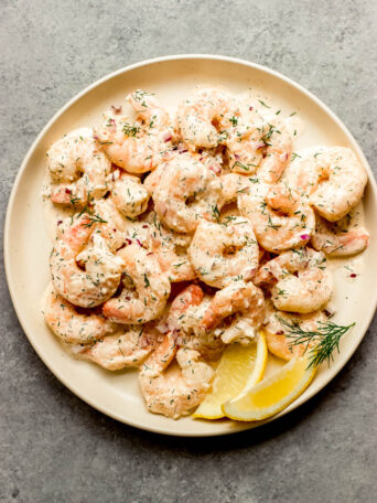 shrimp salad on white plate